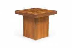 John Keal John Keal American Square Reverse Painted Glass And Walnut End Side Tables - 3170562