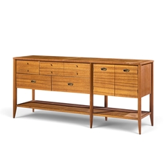 John Keal John Keal for Brown Saltman Style Mid Century Mahogany and Cane Console Credenza - 4774994