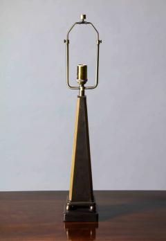 John McDevitt Pair of Pyramid Form Steel Table Lamps Gold Detail - 271379