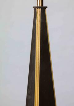 John McDevitt Pair of Pyramid Form Steel Table Lamps Gold Detail - 271381