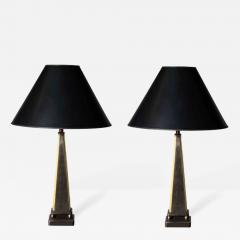 John McDevitt Pair of Pyramid Form Steel Table Lamps Gold Detail - 272367