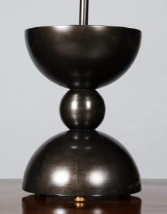John McDevitt Pair of Sculptural Patinated Steel Geometric Form Lamps - 271347