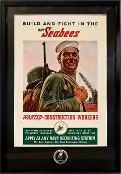 John Philip Falter Build and Fight in the Navy Seabees Vintage WWII Poster by John Philip Falter - 4039409