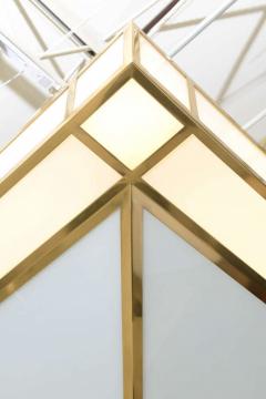 John Phillip Phillip Johnson American Modern White Glass and Brass Geometric Chandeliers - 4272682