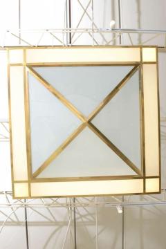 John Phillip Phillip Johnson American Modern White Glass and Brass Geometric Chandeliers - 4272685