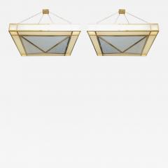 John Phillip Phillip Johnson American Modern White Glass and Brass Geometric Chandeliers - 4279141