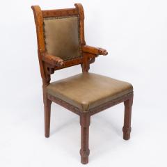 John Pollard Seddon John Pollard Seddon A Rare Gothic Oak Armchair with Carved Dog Heads to the Arms - 4236550
