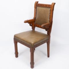 John Pollard Seddon John Pollard Seddon A Rare Gothic Oak Armchair with Carved Dog Heads to the Arms - 4236551
