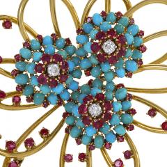 John Rubel John Rubel Ruby Diamond Turquoise Clip Brooch and Earrings Suit - 1068349