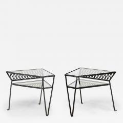 John Salterini John Salterini Wrought Iron and Glass Ribbon Design Wedge End Side Tables - 4298122