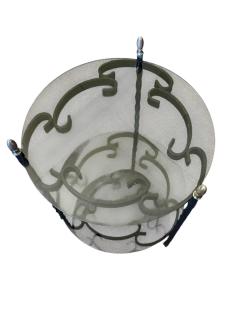 John Salterini MID CENTURY PAIR OF BLACK SCROLLED METAL DOUBLE TIER SIDE TABLES SMOKY GLASS - 4440173