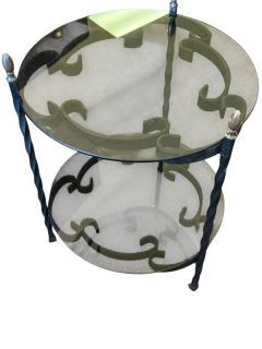 John Salterini MID CENTURY PAIR OF BLACK SCROLLED METAL DOUBLE TIER SIDE TABLES SMOKY GLASS - 4440175