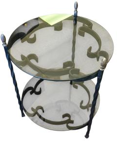 John Salterini MID CENTURY PAIR OF BLACK SCROLLED METAL DOUBLE TIER SIDE TABLES SMOKY GLASS - 4440176