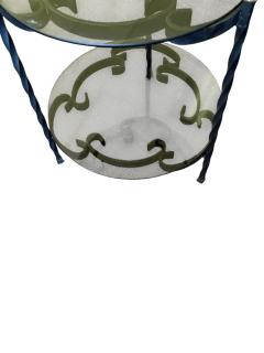 John Salterini MID CENTURY PAIR OF BLACK SCROLLED METAL DOUBLE TIER SIDE TABLES SMOKY GLASS - 4440180