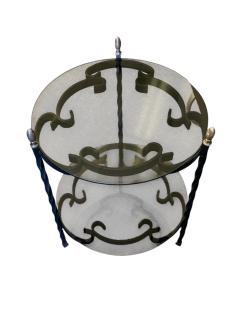 John Salterini MID CENTURY PAIR OF BLACK SCROLLED METAL DOUBLE TIER SIDE TABLES SMOKY GLASS - 4440182