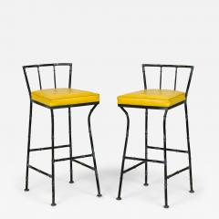 John Salterini Set of 3 John Salterini Faux Bamboo Frame Bar Stools with Upholstered Seats - 4307231