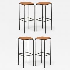 John Salterini Set of 4 Square Wrought Iron Frame Bar Stools manner of John Salterini  - 4307160