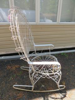 John Salterini Wonderful Salterini White Wrought Iron Peacock Back Rocking Chair - 1435373