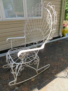 John Salterini Wonderful Salterini White Wrought Iron Peacock Back Rocking Chair - 1435377