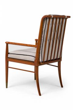 John Stuart John Stuart Walnut and Brass Gray Suede Upholstered Armchair - 4274051
