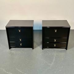 John Stuart Pair of Mid Century Modern Paul Frankl Nightstands Black Lacquer Chrome - 3304872