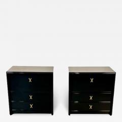 John Stuart Pair of Mid Century Modern Paul Frankl Nightstands Black Lacquer Chrome - 3304990