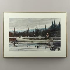John Swan Man in a White Co Canoe Paddling on a Maine Lake - 4228157