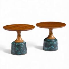 John Van Koert John Van Koert for Drexel Green Ceramic and Walnut Side End Tables Pair - 4415779