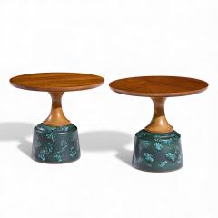 John Van Koert John Van Koert for Drexel Green Ceramic and Walnut Side End Tables Pair - 4415780