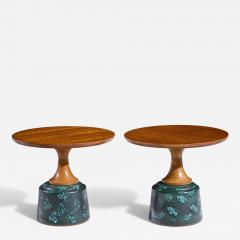 John Van Koert John Van Koert for Drexel Green Ceramic and Walnut Side End Tables Pair - 4419303