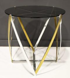 John Vesey John Vesey Brass and Brushed Aluminum End Table 1970s Smoked Glass Top - 2350104