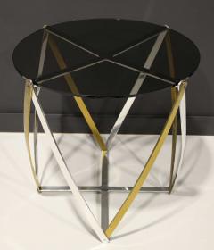 John Vesey John Vesey Brass and Brushed Aluminum End Table 1970s Smoked Glass Top - 2350107