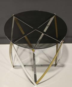 John Vesey John Vesey Brass and Brushed Aluminum End Table 1970s Smoked Glass Top - 2350108