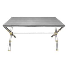 John Vesey John Vesey Desk in Stainless Steel and Brass with Embossed Leather Top 1970s - 1959083