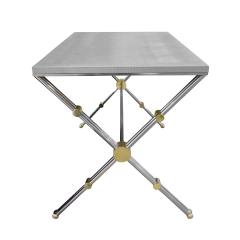 John Vesey John Vesey Desk in Stainless Steel and Brass with Embossed Leather Top 1970s - 1959088