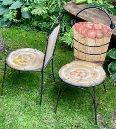 John Vesey Set of Two John Vesey Hand Painted Iron and Steel Garden Chairs with Fruits - 3712164