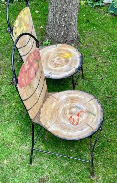 John Vesey Set of Two John Vesey Hand Painted Iron and Steel Garden Chairs with Fruits - 3712166