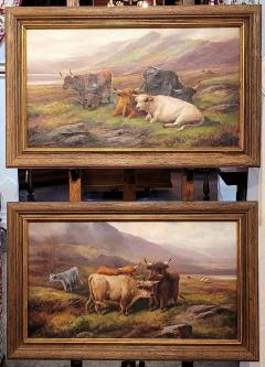 John W Morris Pair of 19C Oils on Canvas of Highland Cattle by John W Morris - 3438868
