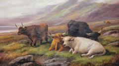 John W Morris Pair of 19C Oils on Canvas of Highland Cattle by John W Morris - 3438870