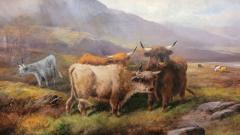 John W Morris Pair of 19C Oils on Canvas of Highland Cattle by John W Morris - 3438871