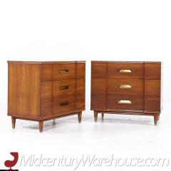 John Widdicomb Mid Century Walnut and Brass Chest of Drawers Pair - 3687831