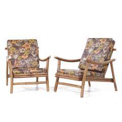 John Wisner John Wisner for Ficks Reed MCM Brass and Rattan Pagoda Lounge Chairs Pair - 3826850