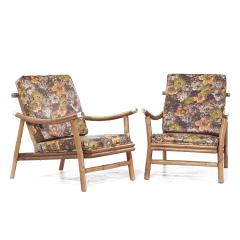 John Wisner John Wisner for Ficks Reed MCM Brass and Rattan Pagoda Lounge Chairs Pair - 3826852