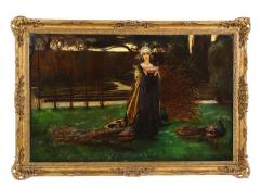 John Young Hunter Magnificent Quality Oil Painting Lady with Three Peacocks In The Garden  - 2137331