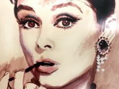 Jon Whitcomb Audrey Hepburn Portrait from Breakfast at Tiffany original artwork on paper - 4750504