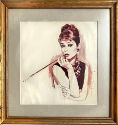 Jon Whitcomb Audrey Hepburn Portrait from Breakfast at Tiffany original artwork on paper - 4750505