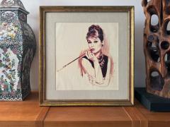 Jon Whitcomb Audrey Hepburn Portrait from Breakfast at Tiffany original artwork on paper - 4750506