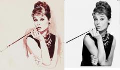Jon Whitcomb Audrey Hepburn Portrait from Breakfast at Tiffany original artwork on paper - 4750508