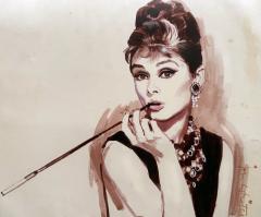 Jon Whitcomb Audrey Hepburn Portrait from Breakfast at Tiffany original artwork on paper - 4750509