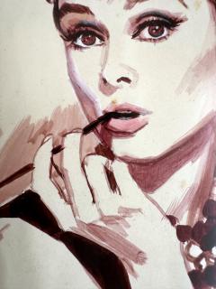 Jon Whitcomb Audrey Hepburn Portrait from Breakfast at Tiffany original artwork on paper - 4750512